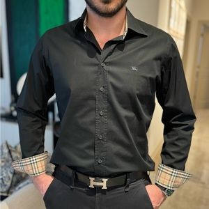 BURBERRY men’s nova check trim black Classic Fit button up shirt